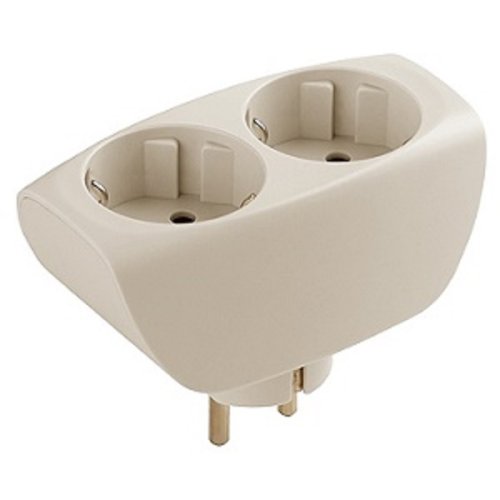 Разветвитель (Тройник) с заземлением плоский ЭРА SP-2e-I 2-м 16А 3500Вт слоновая кость картинка 